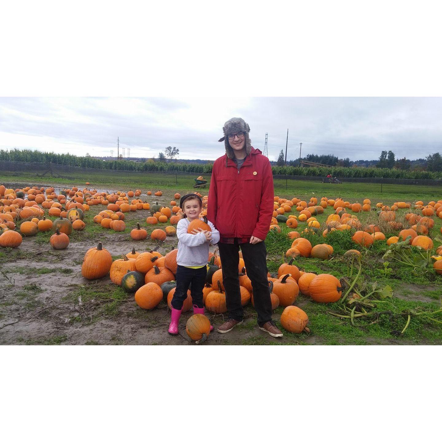 Hayden and Sofia at the Swan's Trail pumpkin patch in 2016.