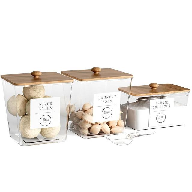 The Concept Boutique Paris - Acrylic Laundry Room Containers Organization Jars with Lids, Scoops | Clear Containers for Laundry Detergent, Pods, Powder | Laundry Room Storage Set for Organizing