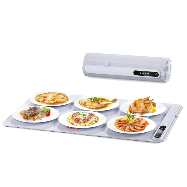 Laudlife Electric Warming Mat for Food, Roll-Up Silicone Heating Pad with 7 Adjustable Tempmaster Levels, Foldable Warming Tray for Countertop,Buffet Party, Kitchen & Home Daily Use, Child Lock, Gray