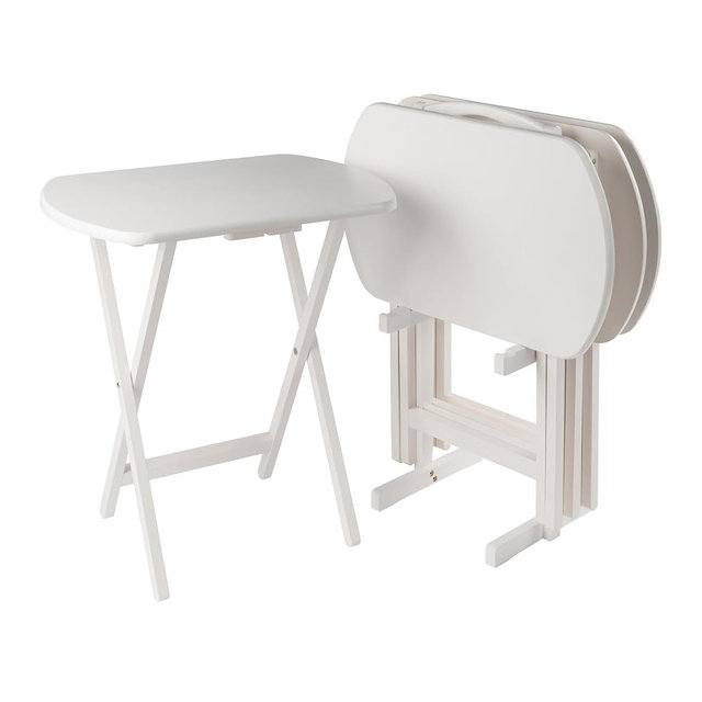Winsome Corbett Set of 4 Oversized Foldable Snack Tables with Storage Rack, Easy to Store Portable Fold Up Table Set for Kitchen, Living Room TV Dining, Crafts, Puzzles, Work from Home