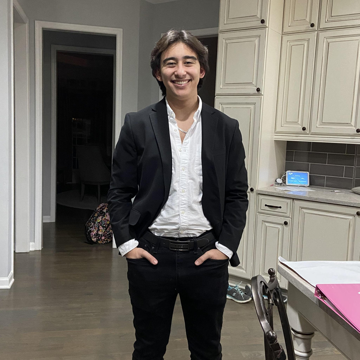 The groom ready for his & the bride's 2nd anniversary dinner