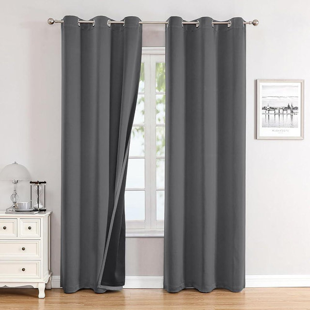 ChrisDowa 100% Blackout Curtains 78 inch Long for Bedroom with Black Liner, 2 Thick Layers Total Blackout Thermal Insulated Grommet Window Curtains 2 Panels Set (Grey, 42 x 78 Inch)