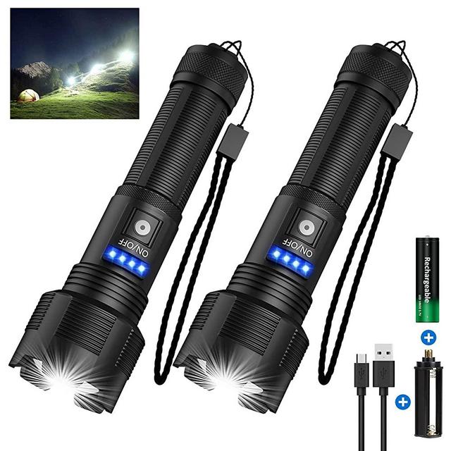 XHP50 Flashlights High Lumens Rechargeable, 7000 Lumens Super Bright Zoomable IPX4 Waterproof, LED Tactical Flashlight with 2200mAh Batteries Included, Handheld Flashlight for Camping Emergencies