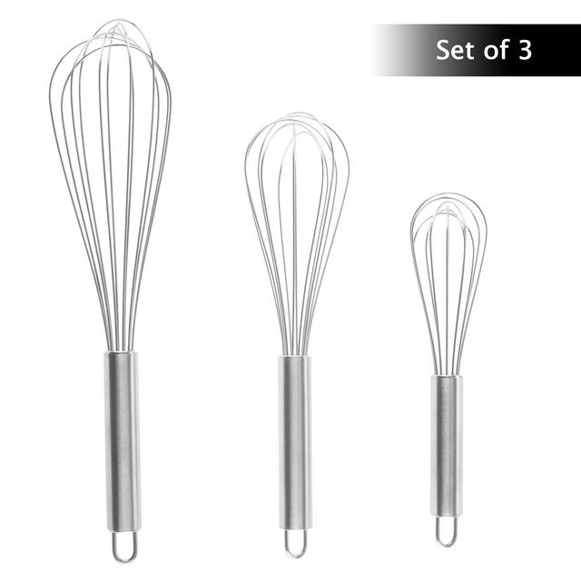 Classic Cuisine Wire Whisk Set- 3 Piece Stainless Steel Whisks for Whipping Cream, Mixing Dough, Beating Eggs (3 Sizes)