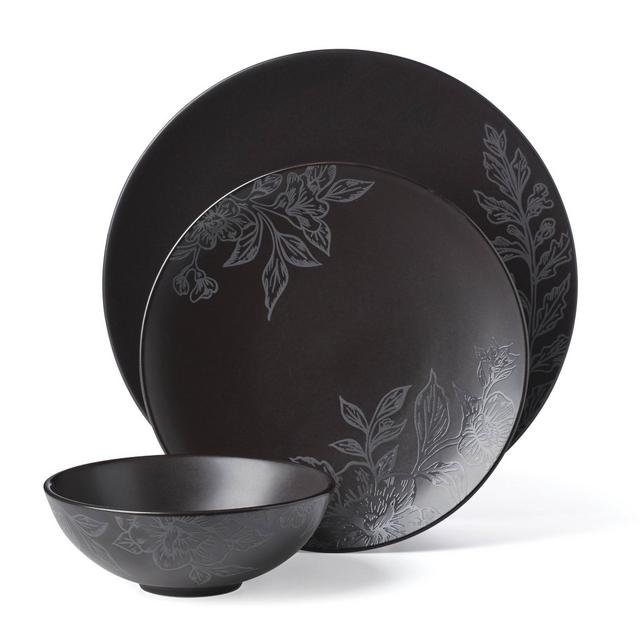 Oneida 12pc Dinnerware Set Roseto Charcoal
