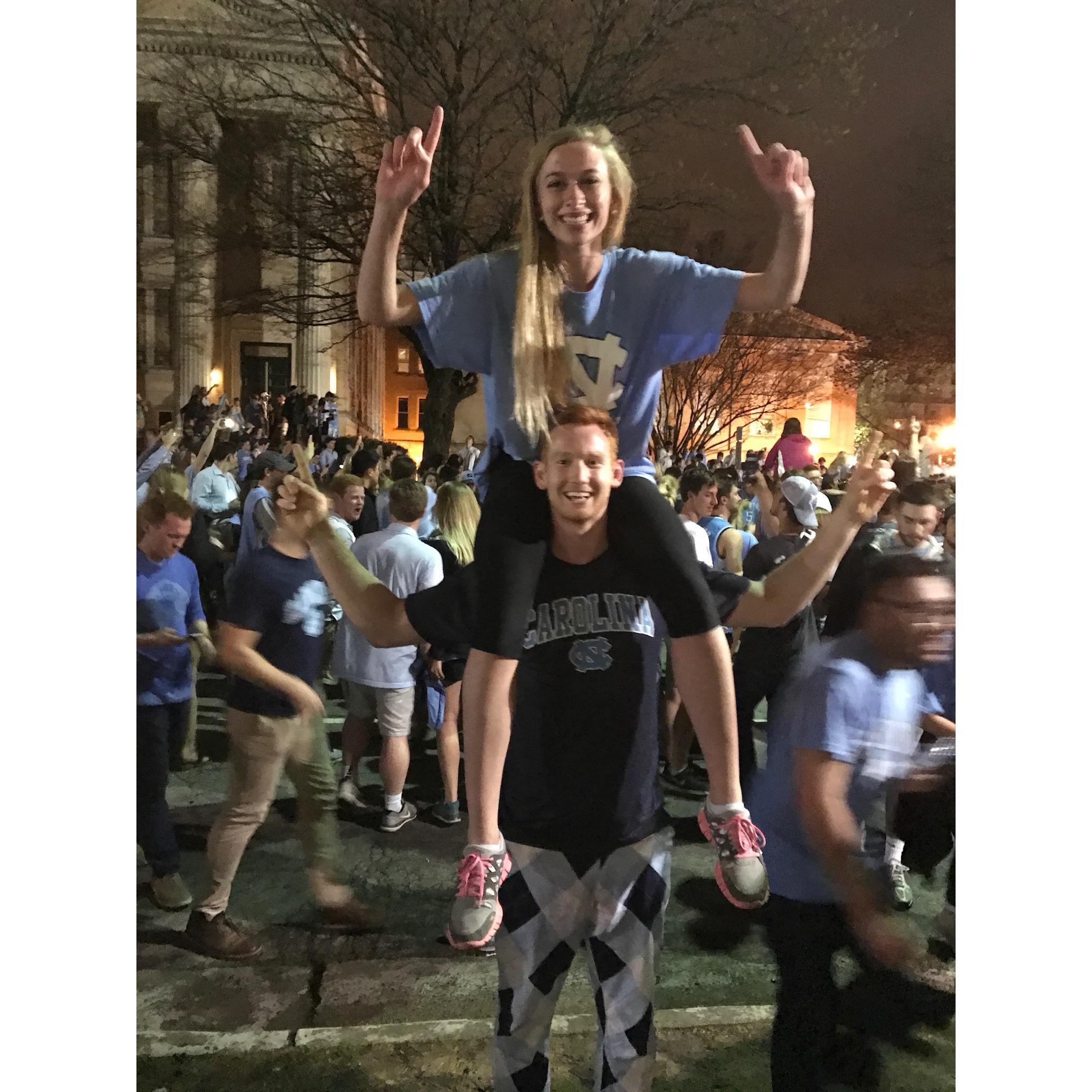 rushing Franklin St after a UNC win over Duke - note Wes's legendary pants