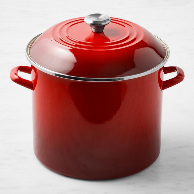 Le Creuset Enameled-Steel Stock Pot, 16-Qt., Red