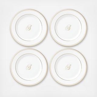 Federal Gold Script Tidbit Plate, Set of 4