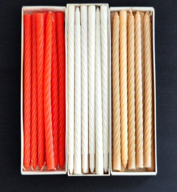 Vintage Slim Twist Taper Candles in Beige, Off-White, and Salmon