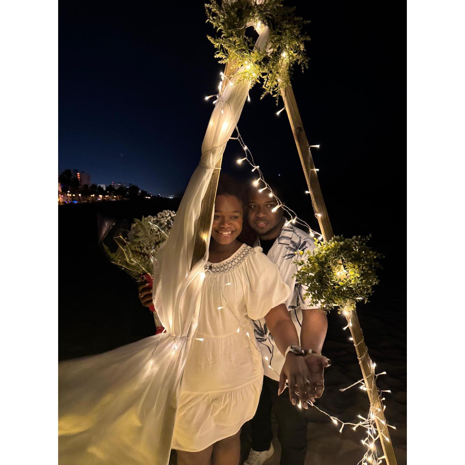 Captured this moment right after the proposal on the beach. It was a truly magical night!