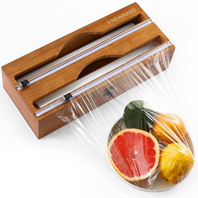 Foil and Plastic Wrap Organizer with Cutter and Labels, Wrap Organizer, Aluminum Foil Organization and Storage for Kitchen Drawer, Compatible with 12" Roll