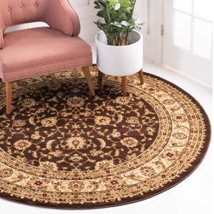 Unique Loom Voyage Collection Traditional Oriental Classic Intricate Design Area Rug (6' 0 x 6' 0 Round, Brown/Ivory)