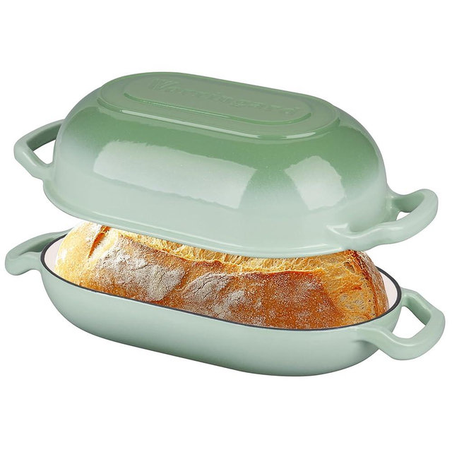 VORRINGARD Enameled Cast Iron Sourdough Bread Oven, Dutch Oven, Loaf Cast Iron Bread Pan for Homemade Bread Baking, Meatloaf Pan with Lid, 5QT, Green