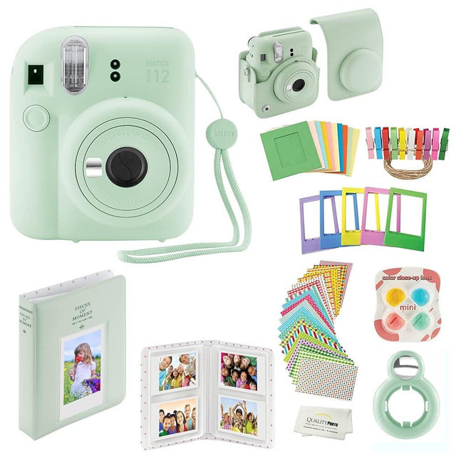 Fujifilm Instax Mini 12 Instant Camera with Case, Decoration Stickers, Frames, Photo Album and More Accessory kit (Mint Green)…