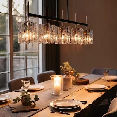 LNC Echonalyri 5 -Light Polished Gold and Black Artistic Gray Glass Modern/contemporary Ribbed glass Linear Large Hanging Pendant light