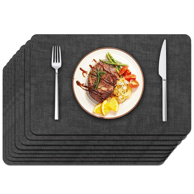 Maxpearl Faux Leather Placemats Set of 8 - Waterproof - Wipe Clean - Heat Resistant - Non Slip Dining Table Place Mats, Suitable for Indoor & Outdoor Use, 17’’x12’’, Black