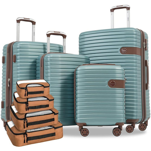 Merax Hardshell Luggage Sets 4 piece Lightweight Suitcases With Wheels TSA Lock Expandable (only 24”/28”) ABS Large Luggage Set(Blue)