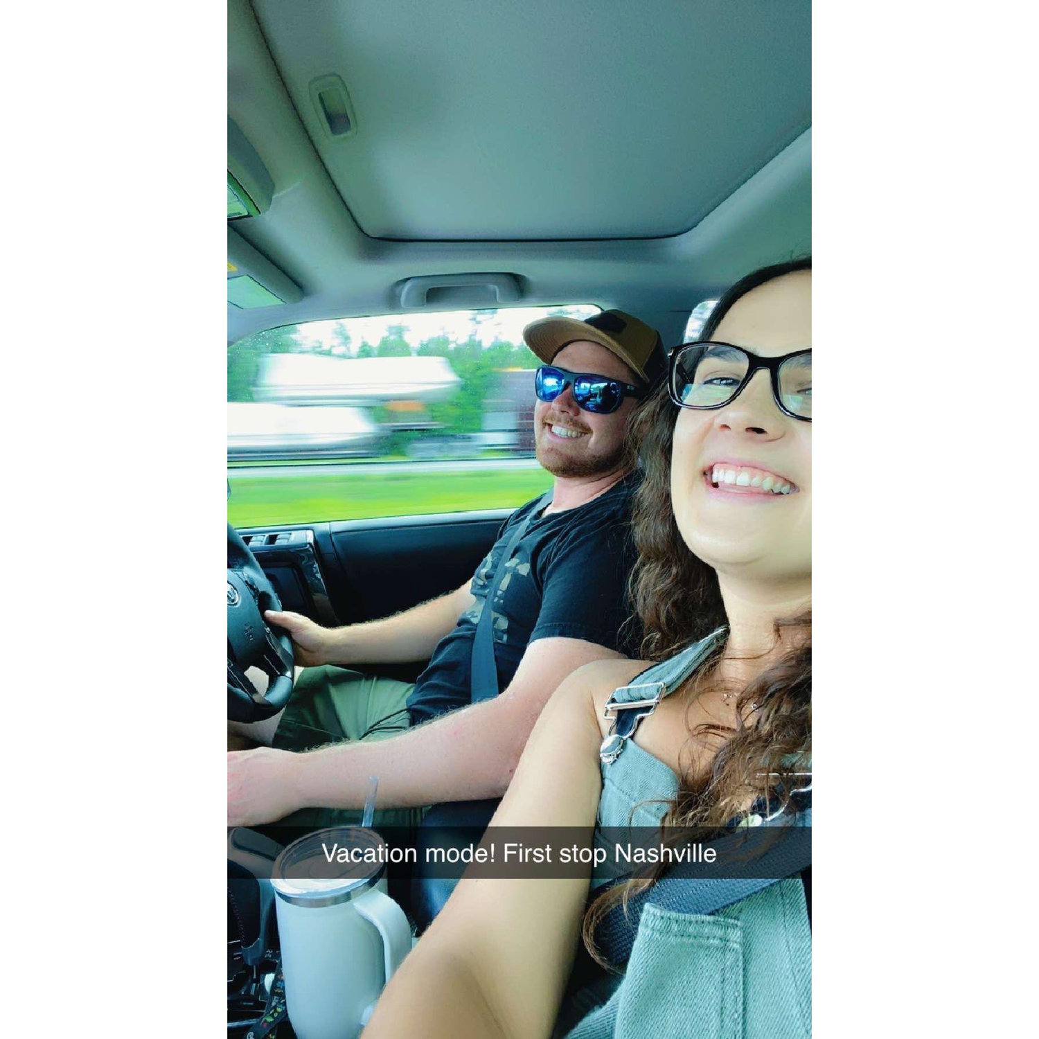 On our way to Chicago. (Emily does not know but Alex will propose to her in less than 24 hours).