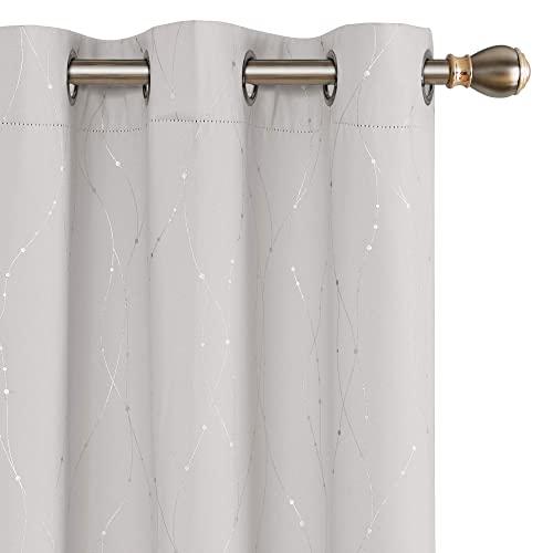 Deconovo Blackout Curtains and Drapes Wave Line with Dots Printed Window Treatment Sets Curtains for Windows 42 x 63 Inch Cream 2 Panels
