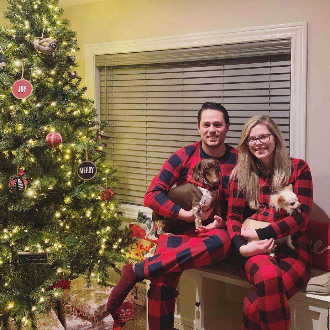 Enjoying our first Christmas in our new home. Teddy and Casper were not happy about wearing their bandanas.