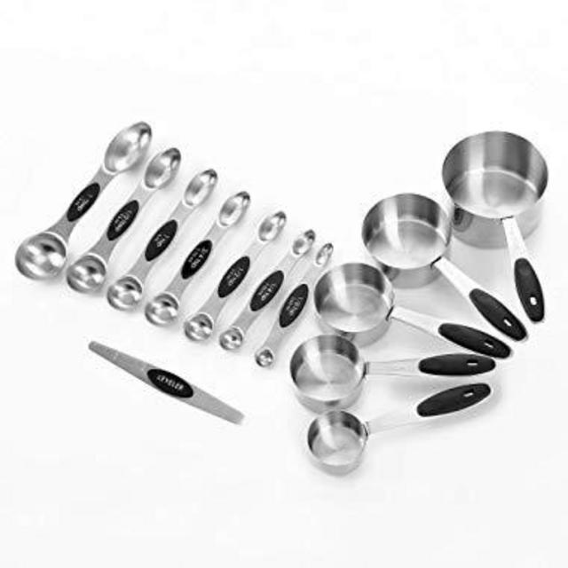 Measuring Cups and Magnetic Measuring Spoons Set, Stainless Steel 5 Cups and 7 Spoons