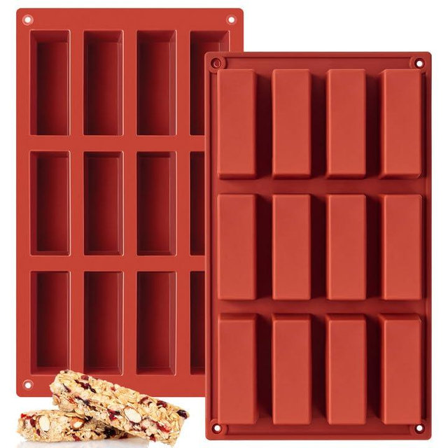 2 Pack Silicone Granola Bar Molds, 12 Cavity Rectangle Protein Bar Mold Silicone Baking Molds for Butter/Chocolate/Candy/Cereal/Energy Bars