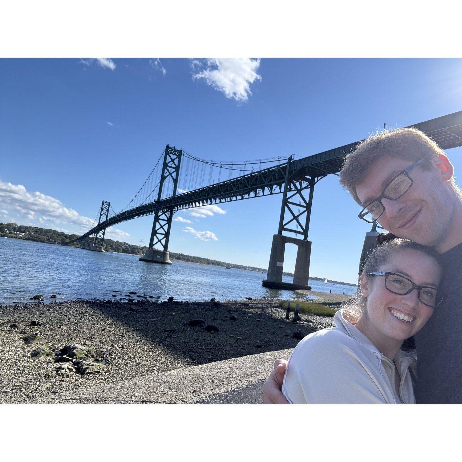 Under the Mt. Hope bridge, Bristol, RI. Giving Rostyk a tour of RWU!