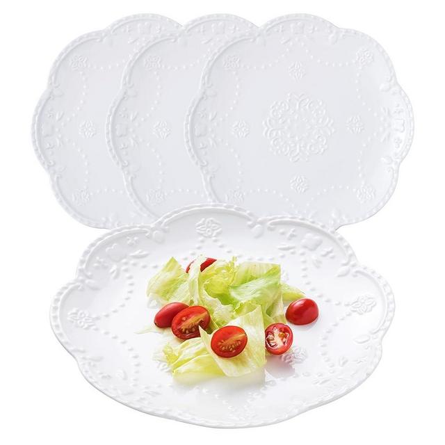 Claytonic 10 In Embossed Lace White Porcelain Plate-Dinner Plate Set, Pasta/Salad/Dessert Plate Tableware Set for Restaurant Family Party Kitchen Use -4 Plates, CL-PL015 (10 Inche, White)
