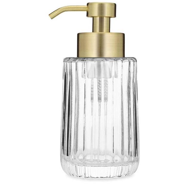 Rail19 Flora Fluted Foaming Soap Dispenser | Vintage-Inspired Modern Glass Refillable Pump Bottle for Bathroom Vanity Countertop and Kitchen, 10oz (Gold)