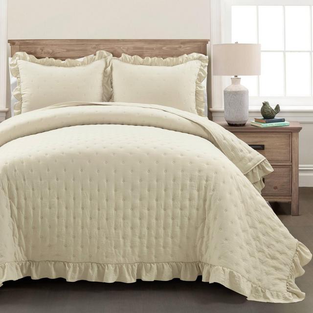 Lush Décor 3pc King Reyna Ruffle Reversible Oversized Quilt Set Wheat