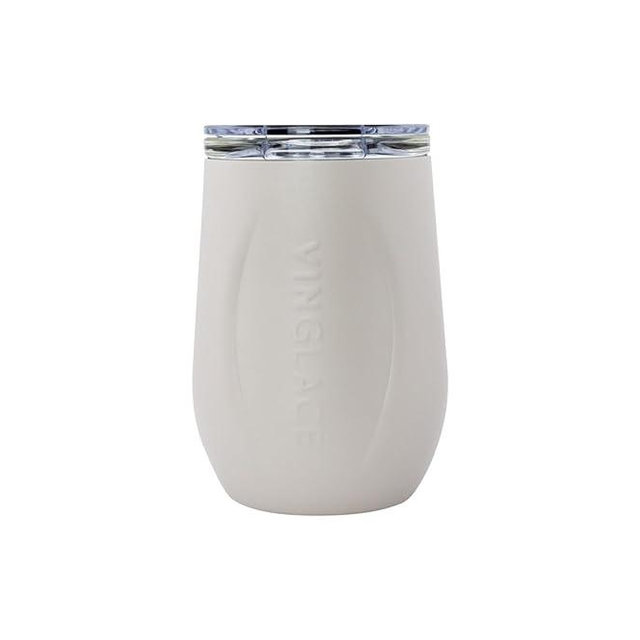 Vinglacé Stainless Steel Stemless Wine Glass- Insulated Wine Tumbler with Glass Insert and Sip Lid, 10 oz (Stone)