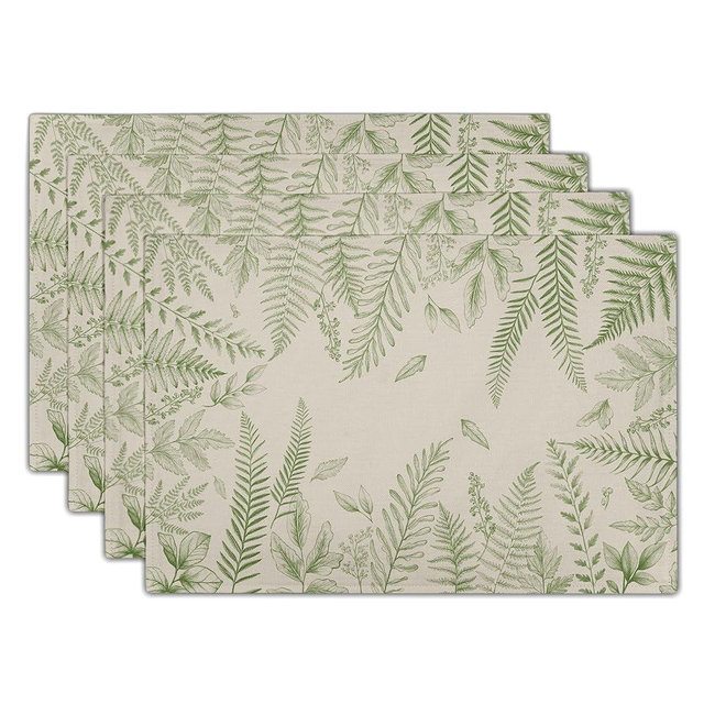 Green Plants Wild Fern Table Mats for Kitchen Set of 4,Green Leaves Botanical Washable Heat-Resistant Linen Fabric Desk Mats 12x18 Inch for Seasonal Home Party Dining Decor