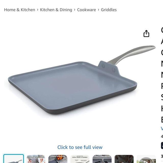 GreenPan Lima Hard Anodized 11” Square Griddle Pan, Ceramic Nonstick, PFAS-Free Nontoxic Pots and Pans, Oven & Broiler Safe, Stainless Steel Handle, Cookware for Eggs & Omelet, Gray