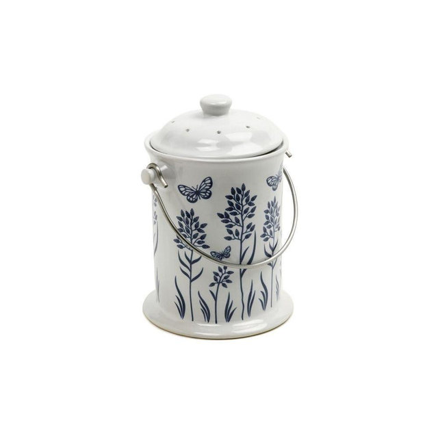 Frontier Natural Products Co-op 223693 Culinary Accessories Cleaning Solutions Ceramic Floral Blue Compost Keeper 8 x 10