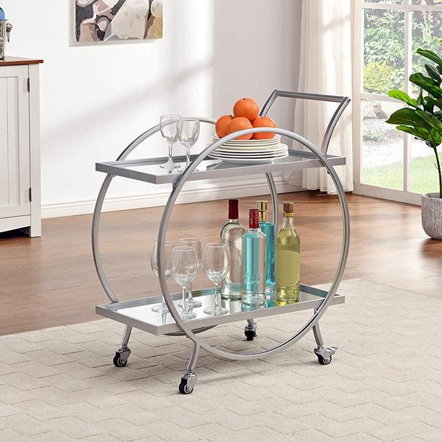 FirsTime & Co. Silver and Gray Odessa Bar Cart, American Designed, 28 inches, Silver & Mirror (70241)