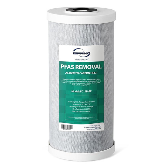 iSpring FC15B-PF 4.5” x 10” Whole House Water Filter, Removes up to 99% PFAS, PFOA/PFOS, Chlorine, VOCs, with SGS Tested Filtration Media