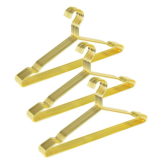 Amber Home 17" Heavy Duty Shiny Gold Metal Shirt Hangers 30 Pack, Coat Suit Dress Hangers Strong Space Saving Slim Hanger with Notches ( Gold, 30 Pack)