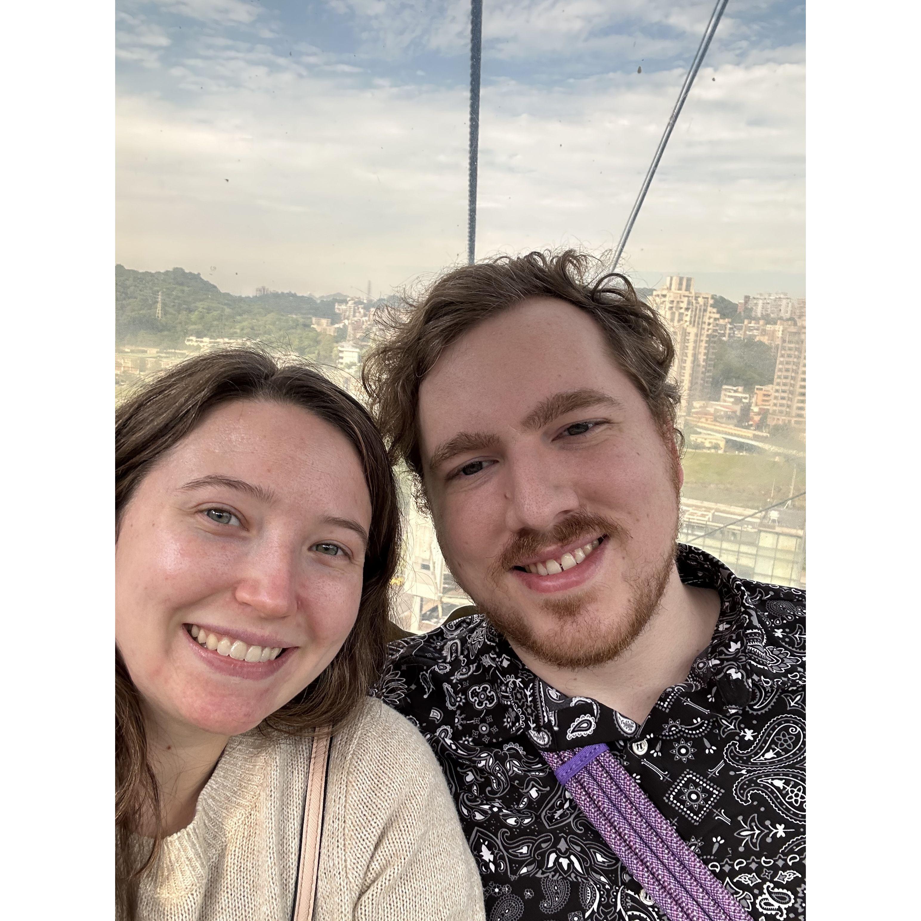 Laura and Hyrum on the Maokong Gondola in Taipei, Taiwan. (A few hours before Hyrum proposed!)