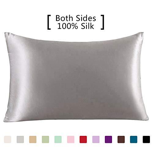 YANIBEST Silk Pillowcase for Hair and Skin - 600 Thread Count 100% Mulberry Silk Bed Pillowcase with Hidden Zipper, Queen Standard King Size Pillow Cases (King 20"x36", Grey)