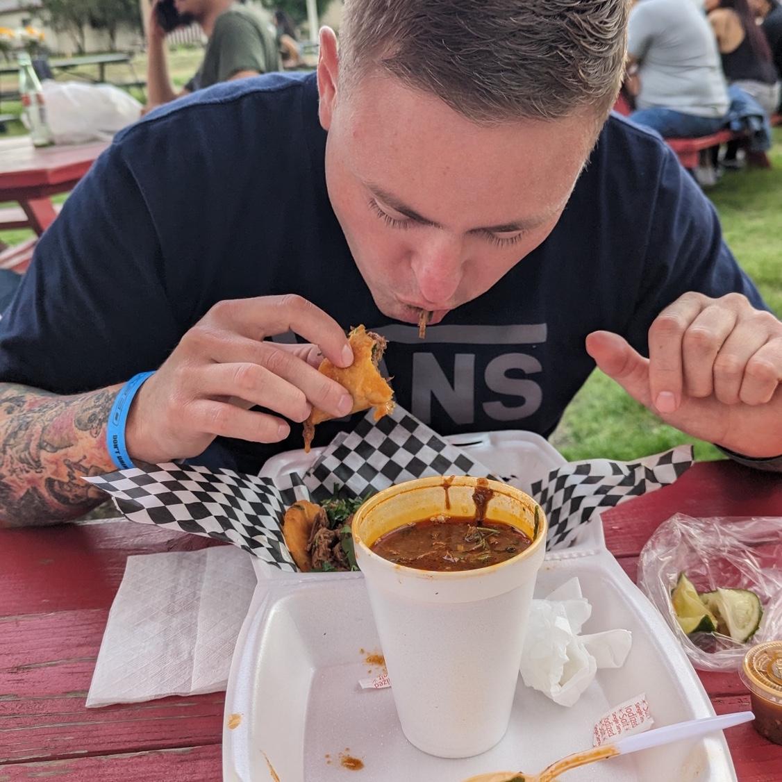 Teaching him about tacos