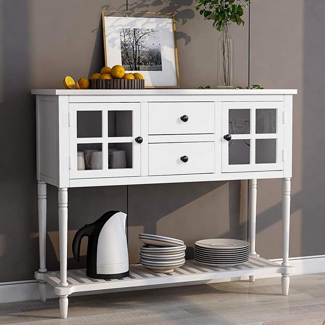 Console Table with Bottom Shelf, Buffet Sideboard Farmhouse Wood Storage Cabinet for Living Room (White)