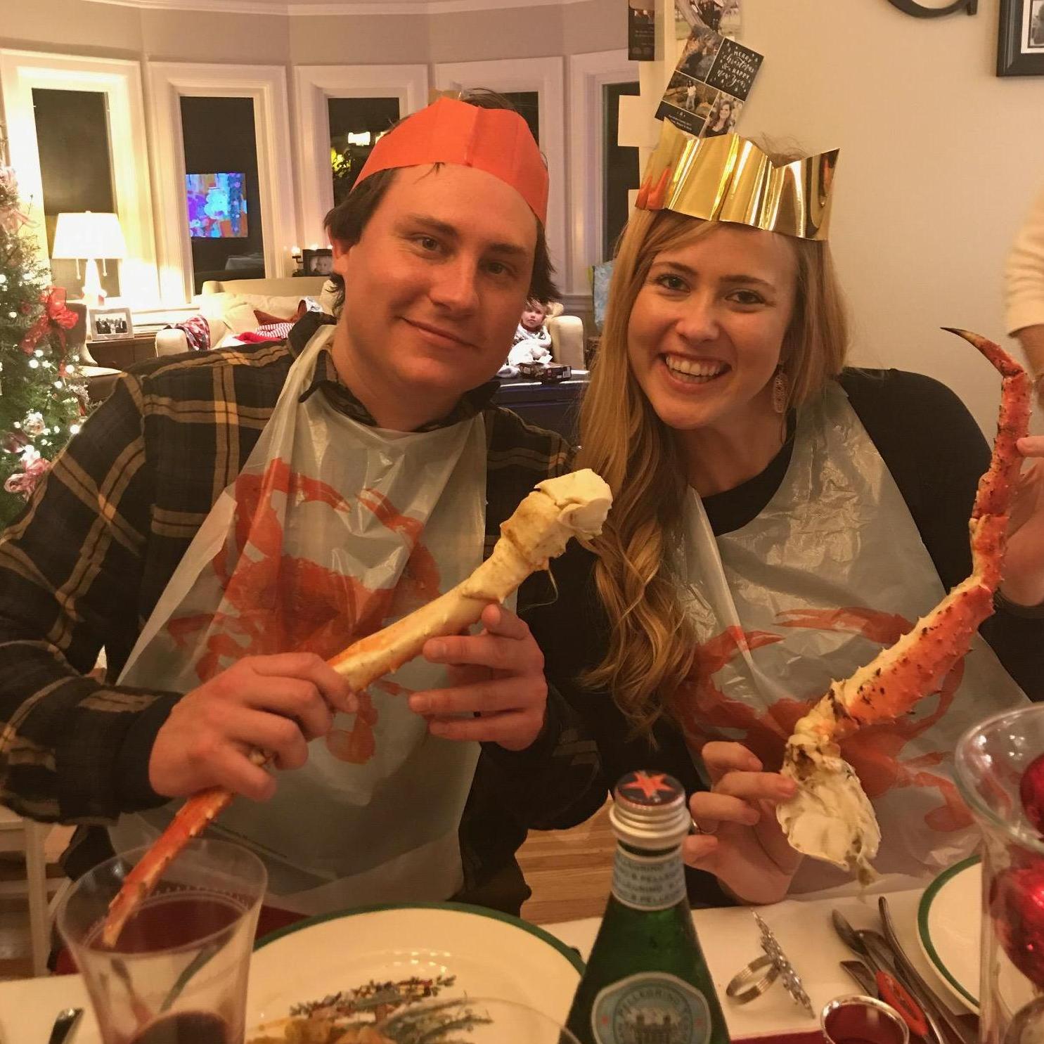Dave's first crab and ravs dinner at The Crosby's - Christmas Eve 2017