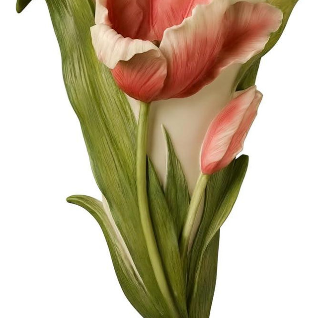 Pink Tulip Wall Vase Planter, Hand-Painted Bonded Marble, 7 x 3.5 Inch, Waterproof Pot, Indoor Floral Sculpture, Flat Wall Mounted Vase for Flowers Caddy for Glasses or Rosary from SassyXpressions