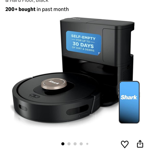 Shark AV2501AE AI Robot Vacuum with XL HEPA Self-Empty Base, Bagless, 60-Day Capacity, LIDAR Navigation, Perfect for Pet Hair, Compatible with Alexa, Wi-Fi Connected, Carpet & Hard Floor, Black