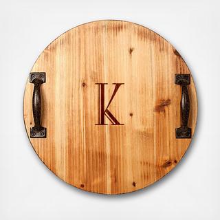 Personalized Rustic Wood Tray with Metal Handles
