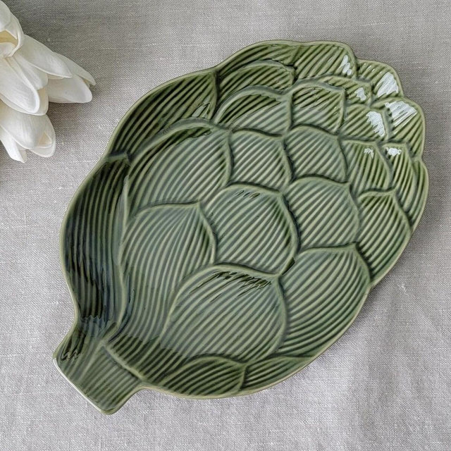 Vintage Green Artichoke Serving Plate-Platter 10" Length, Ashland Ceramics