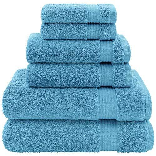 Hotel & Spa Quality, Absorbent and Soft Decorative Kitchen and Bathroom Sets, Cotton, 6 Piece Turkish Towel Set, Includes 2 Bath Towels, 2 Hand Towels, 2 Washcloths, Sky Blue