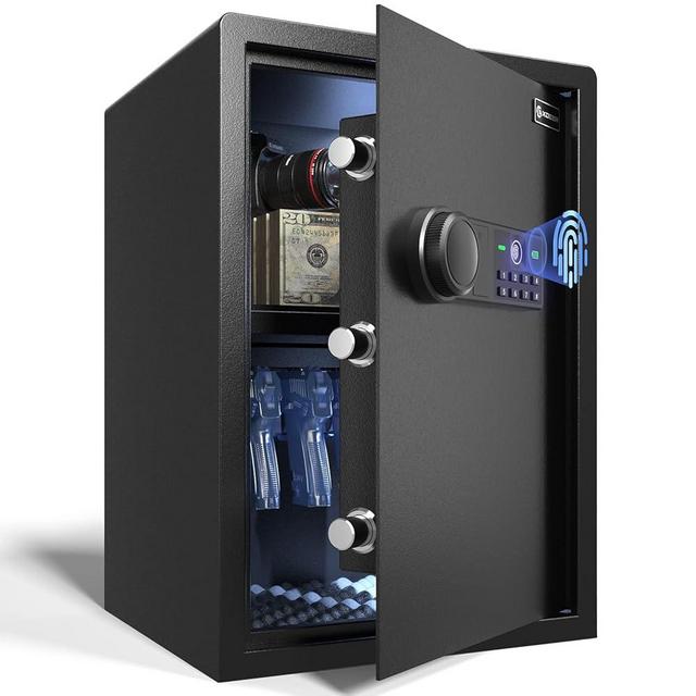 XDeer 0.78 c.ft ~ 2.04 c.ft Biometric Gun Safe Lock Box - (2.04 Cubic Feet) Quick-Access Security Safe with Fingerprint Scanner, Gun Rack, and Steel Construction for Home, Office