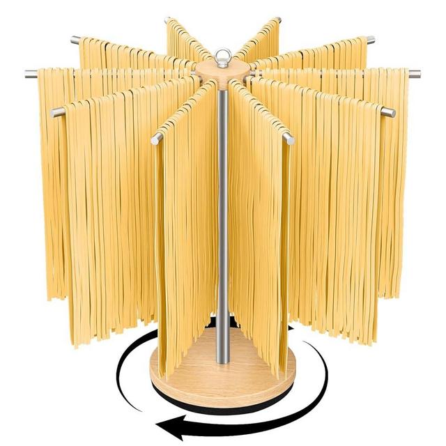 Pasta Drying Rack, Rotatable 304 Stainless Steels Pasta Rack with Handle, Detachable Stand Noodles Drying Hanger for Homemade Fresh Spaghetti, Tagliatelle, Fettuccine