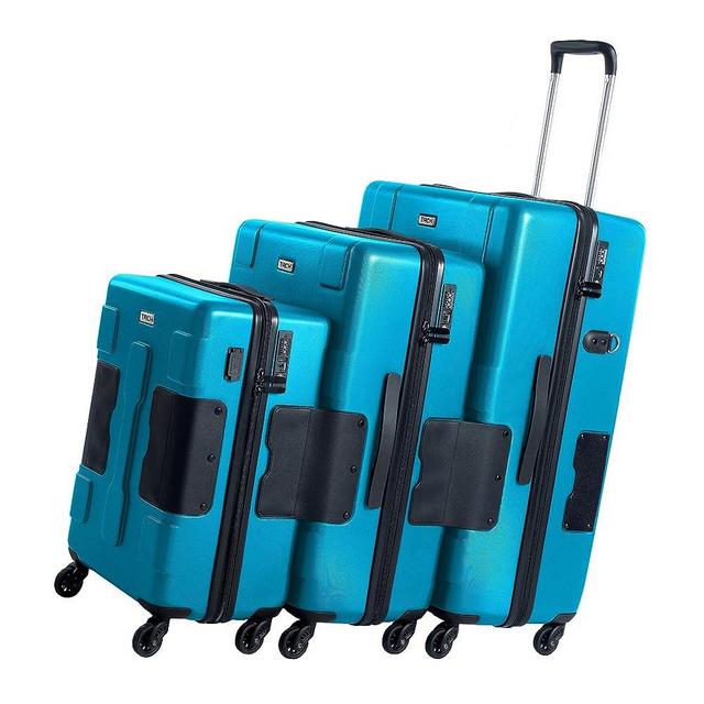 Tach V3 Hard Shell 3 Piece Luggage Set - 22, 24 & 28 inch Luggage | Carry On, Medium & Large Checked Suitcases | Patented Built-In Connecting System | Rolling Suitcase Links 6 Bags (Blue)